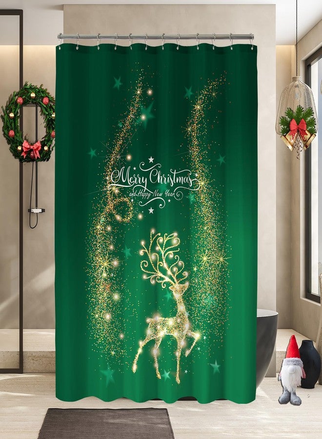 YOSTEV Green Christmas Elk Shower Curtains for Bathroom, Reindeer Winter Xmas Happy New Year Holiday Fabric Bath Home Decor 72x72 Inch - Image 2
