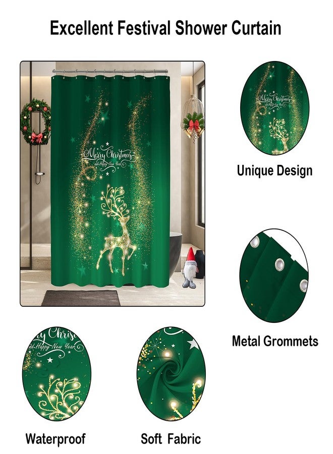 YOSTEV Green Christmas Elk Shower Curtains for Bathroom, Reindeer Winter Xmas Happy New Year Holiday Fabric Bath Home Decor 72x72 Inch - Image 3