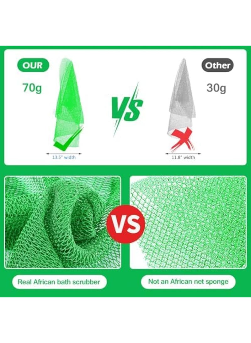 SYOSI African Net Sponge - Exfoliating Bath Wash Cloth, Long Body Exfoliator, Ideal Shower Bath Accessories, Back, Foot, and Scalp Scrub, Flat Dead Skin Remover (Green) - Image 3