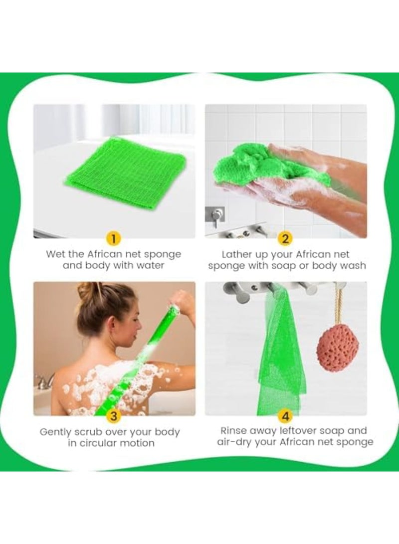 SYOSI African Net Sponge - Exfoliating Bath Wash Cloth, Long Body Exfoliator, Ideal Shower Bath Accessories, Back, Foot, and Scalp Scrub, Flat Dead Skin Remover (Green) - Image 2