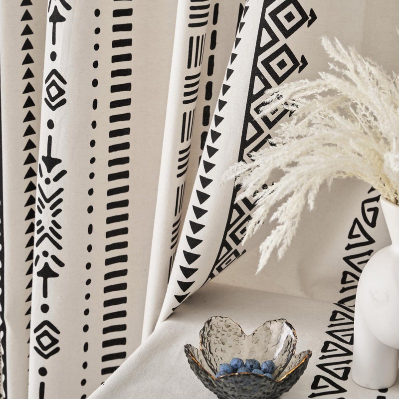 Coral Fish Boho Curtains with Black Geometric Pattern Bohemian Window Curtains with Tassels Fringe for Kitchen Bathroom Light-Filtering Privacy Cotton Drapes, Rod Pocket, 59''W x 63''L, 1 Panel - Image 3
