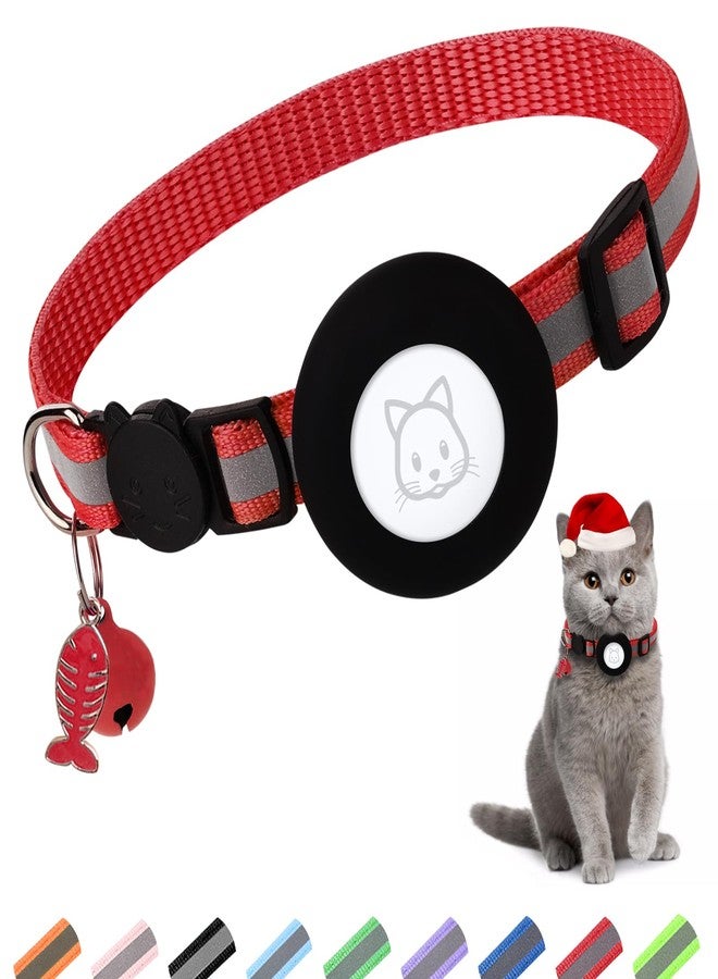 SimpleThings Airtag Cat Collar, Air tag Cat Collar with Bell and Safety Buckle in 3/8" Width, Reflective Collar with Waterproof Airtag Holder Compatible with Apple Airtag for Cat Dog Kitten Puppy (Red) - Image 1