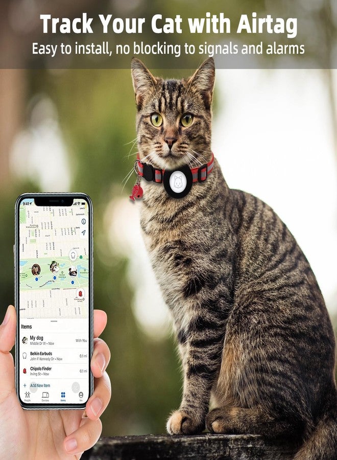 SimpleThings Airtag Cat Collar, Air tag Cat Collar with Bell and Safety Buckle in 3/8" Width, Reflective Collar with Waterproof Airtag Holder Compatible with Apple Airtag for Cat Dog Kitten Puppy (Red) - Image 2