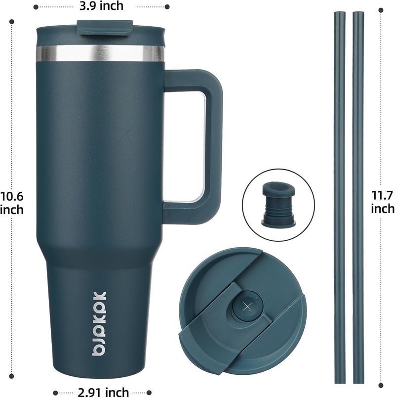 BJPKPK 40oz Stainless Steel Insulated Tumbler With Handle And Lid Straw Travel Coffee Mug Thermal Cup,Navy Blue - Image 3