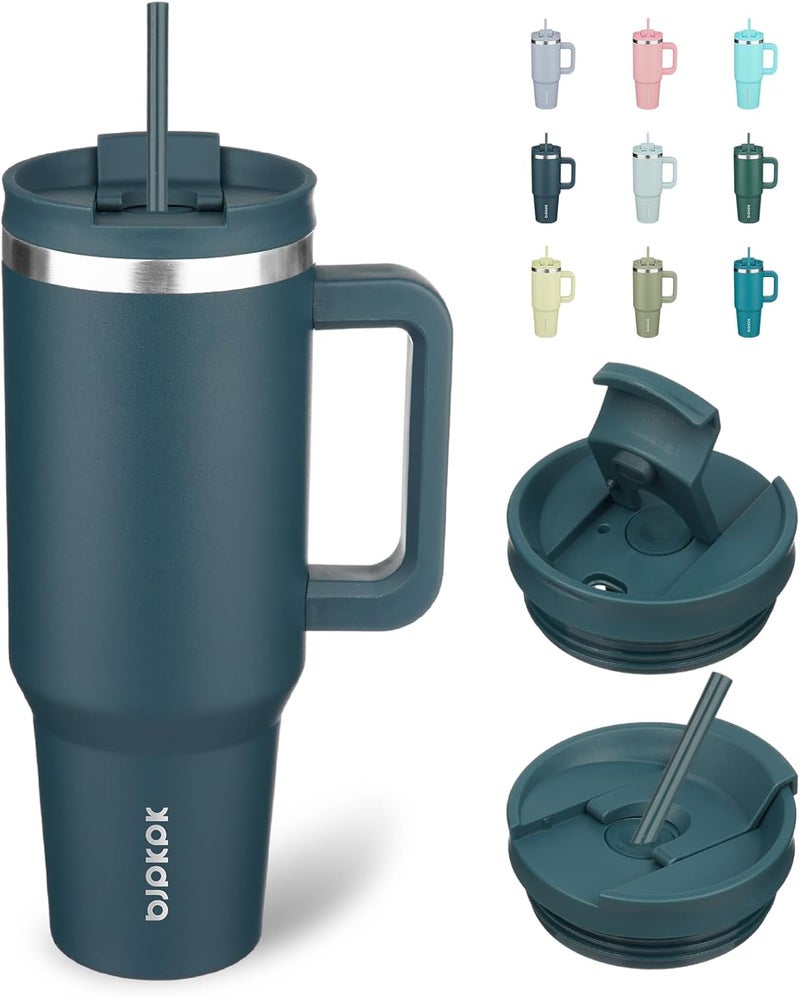 BJPKPK 40oz Stainless Steel Insulated Tumbler With Handle And Lid Straw Travel Coffee Mug Thermal Cup,Navy Blue - Image 1