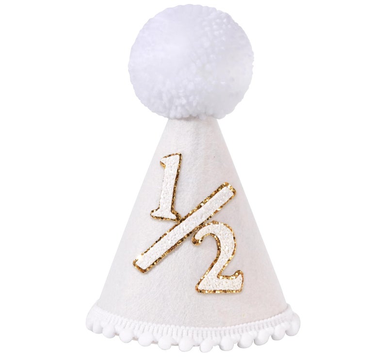 BOOMPA Boho Half Birthday Conical Cap - Natural 6 Month Celebration Hat with Milky White Color for Birthday Celebration - Image 1