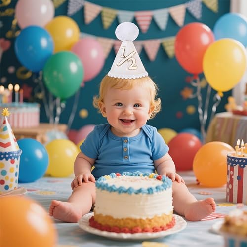 BOOMPA Boho Half Birthday Conical Cap - Natural 6 Month Celebration Hat with Milky White Color for Birthday Celebration - Image 4