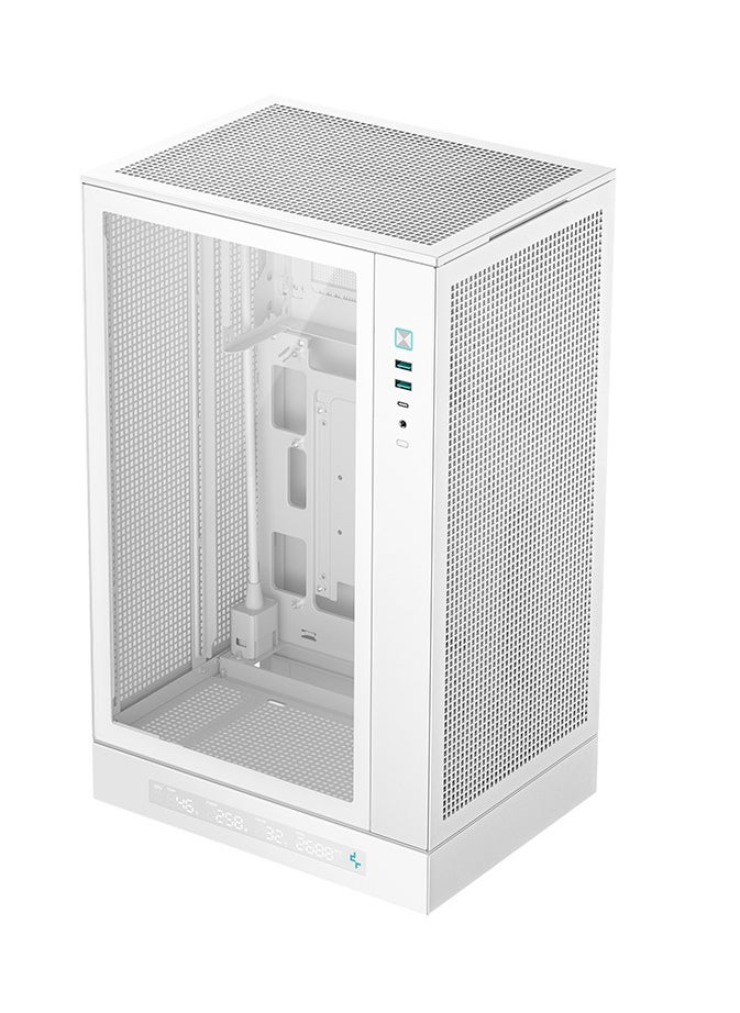 DEEPCOOL CH270 Digital High Airflow Vertical Micro-ATX Compact PC Case, Tempered Glass, Digital System Monitor Display, Support for Micro-ATX & Mini-ITX, 4 Expansion Slots, USB 3.2 Gen2 Type-C, Multiple Fan & Radiator Support (Up to 360mm), High Airflow Mesh Design, White | R-CH270-WHNDM0-G-1  - Image 1