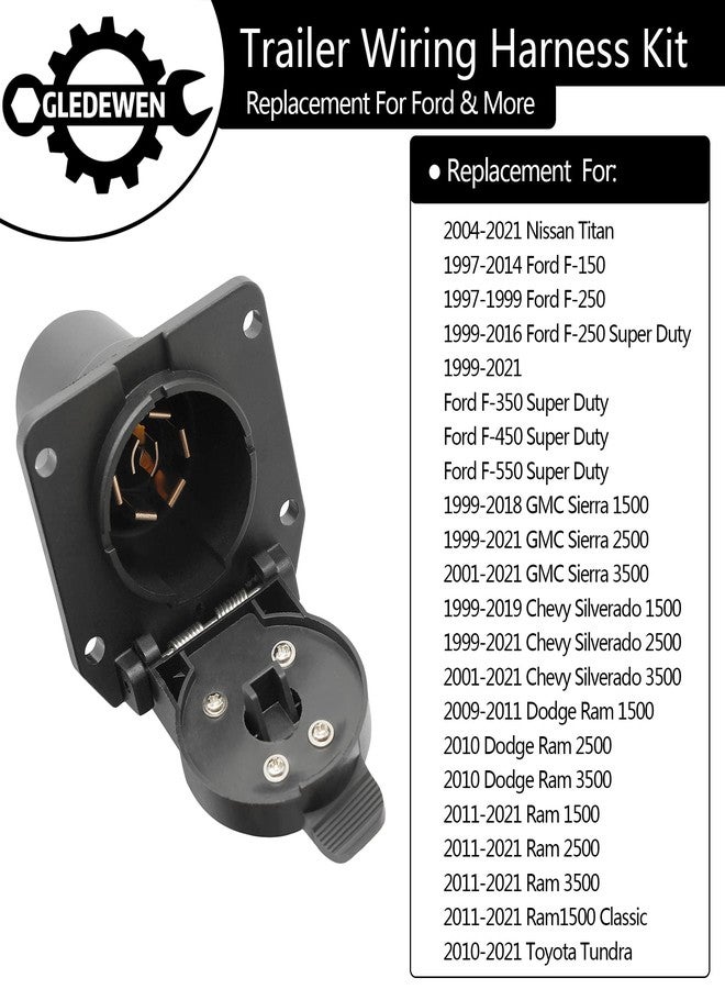 Gledewen 7-Foot 7-Pin Trailer Wiring Harness Kit, Truck Bed Extension for 5th Wheel & Gooseneck Trailers, Compatible with 1997-2021 Ford F150,F250,F350,F450,F550, GMC, Chevy, Ram, Nissan, Toyota - Image 2