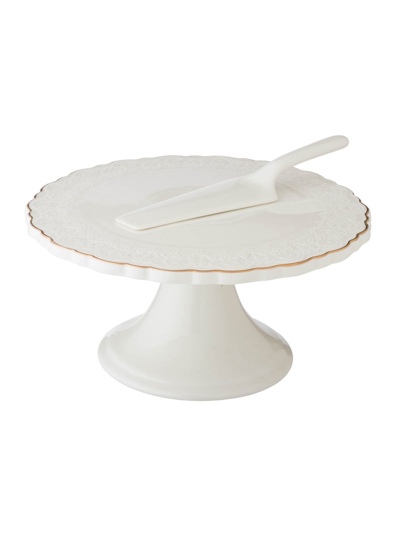 Dania Cake Stand 8 Pieces Set With White Porcelain Plates And Scoop  - Image 2