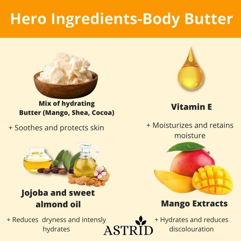 Astrid Tropical Mango Body Butter, Intense hydration, reduced stretchmarks, 160 GMS, No Parabens and sulphate, All skin type - Image 5
