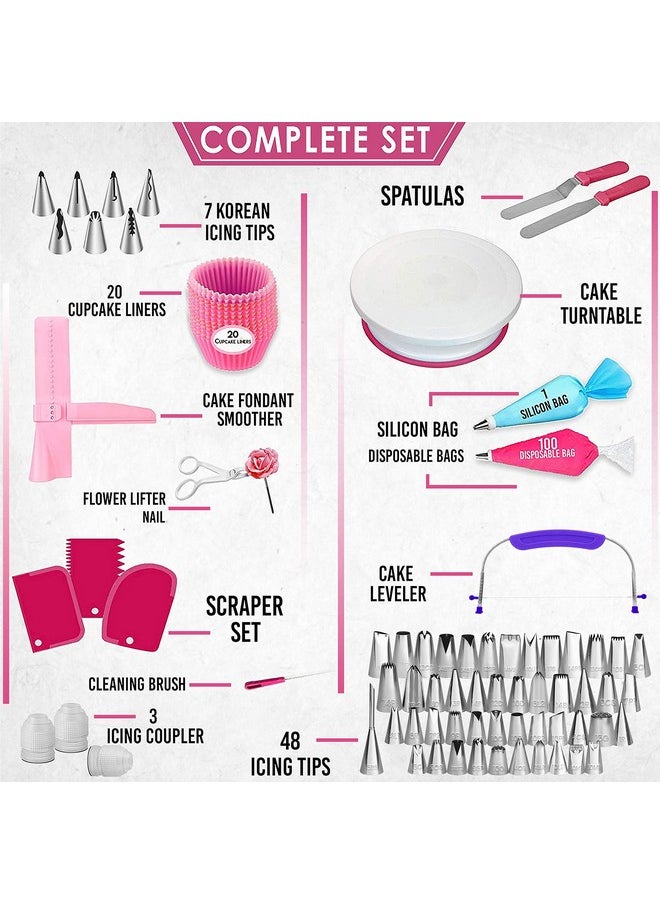 RFAQK RFAQK 200PCs Cake Decorating Kit for Beginners with Turntable for Decoration - Piping Bags and Tips Set (110+55), Straight & Offset Spatula, Leveler, Video Course, Pattern Chart & More Baking Supplies  - Image 2