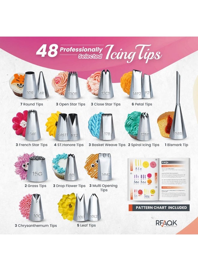 RFAQK RFAQK 200PCs Cake Decorating Kit for Beginners with Turntable for Decoration - Piping Bags and Tips Set (110+55), Straight & Offset Spatula, Leveler, Video Course, Pattern Chart & More Baking Supplies  - Image 3