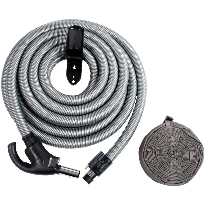 Cen-Tec Systems CenTec Systems 97239 Central Vacuum Direct Connect Electric Flush Handle Quilted Hanger 35 Ft DC Hose with Hose Sock Silver 