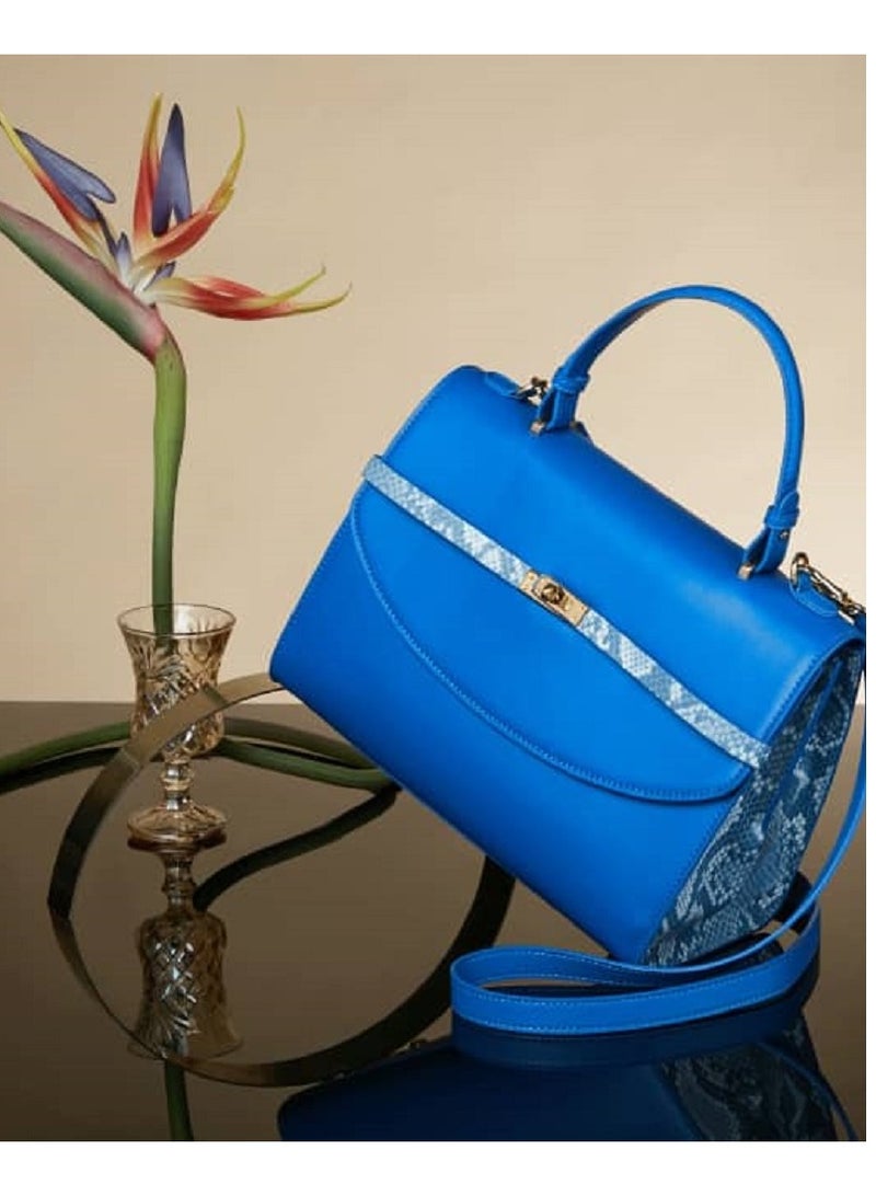 UHURA Blue Office Medium Size Bag – Genuine Leather Handbag for Women, Trendy Contrast Color Flap Design, Fashionable and Practical Medium-Sized Handbags, Perfect for Work, Casual Outings, or Daily Use, Durable and Lightweight Shoulder Bags For Office Use - Image 1