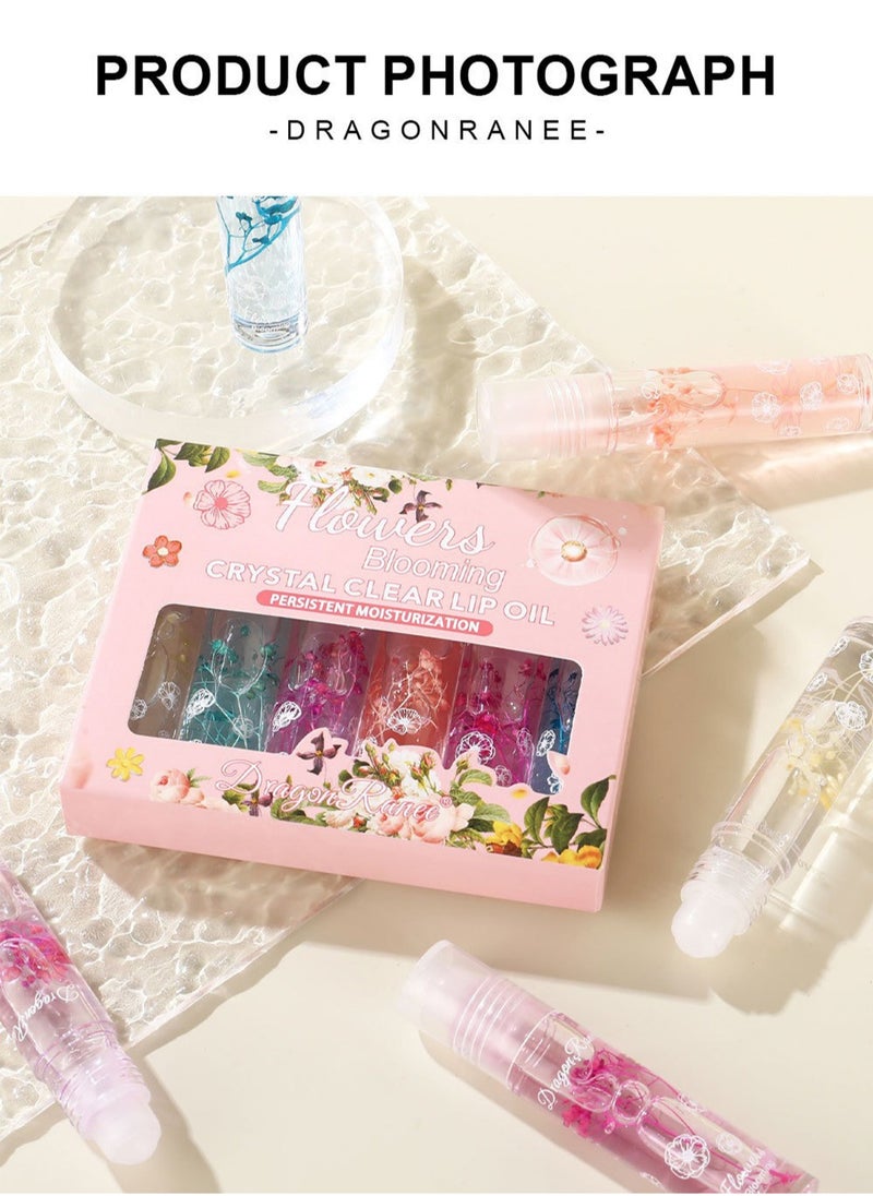 Dragon Ranee - Crystal Clear Lip Oil, Glossy Lip Plumper Flower Set, Moisturizing Transparent High-Shine Long Lasting Lip Tint Lipstick for Lip Care and Dry Lips 6Pcs - Image 1