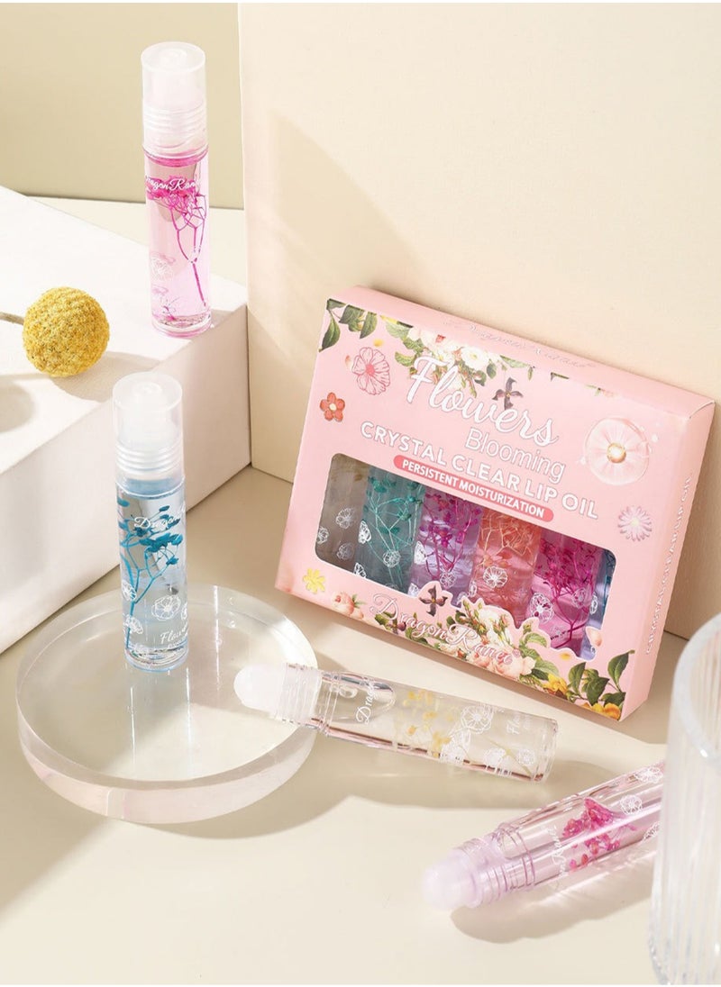 Dragon Ranee - Crystal Clear Lip Oil, Glossy Lip Plumper Flower Set, Moisturizing Transparent High-Shine Long Lasting Lip Tint Lipstick for Lip Care and Dry Lips 6Pcs - Image 1