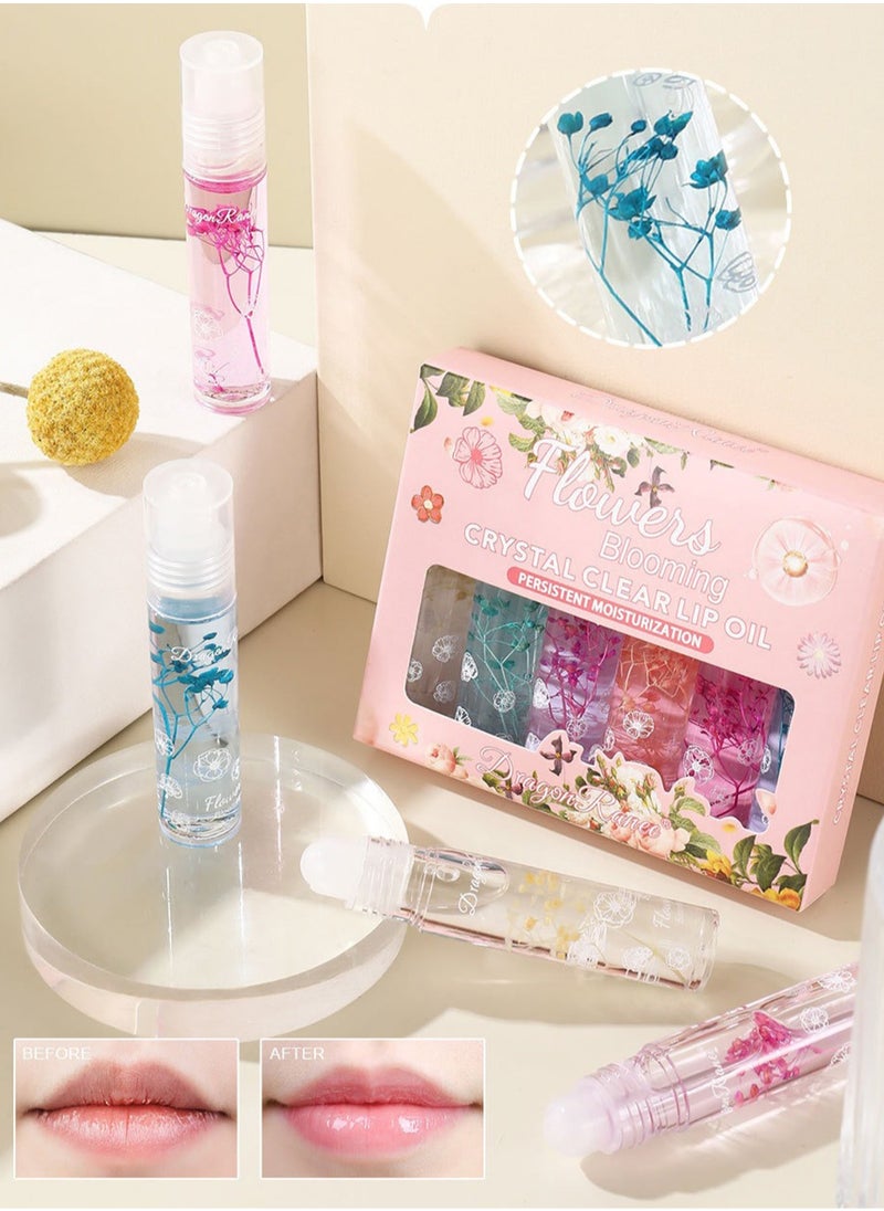 Dragon Ranee - Crystal Clear Lip Oil, Glossy Lip Plumper Flower Set, Moisturizing Transparent High-Shine Long Lasting Lip Tint Lipstick for Lip Care and Dry Lips 6Pcs - Image 1