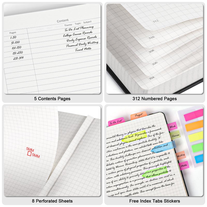 OFFIGIFT Graph Paper Notebook, 312 Numbered Pages B5 Hardcover Leather Journal, 100gsm No Bleed Grid Paper Notebook with Index Pages, Grid Notebook for Graphing Notes Math, 7.6'' X 10'', Grey Blue - Image 3