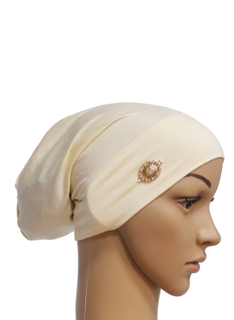 Loquat Women's Solid Color Stretch Inner Tube Hijab Beige - Image 1