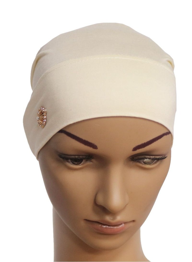 Loquat Women's Solid Color Stretch Inner Tube Hijab Beige - Image 2