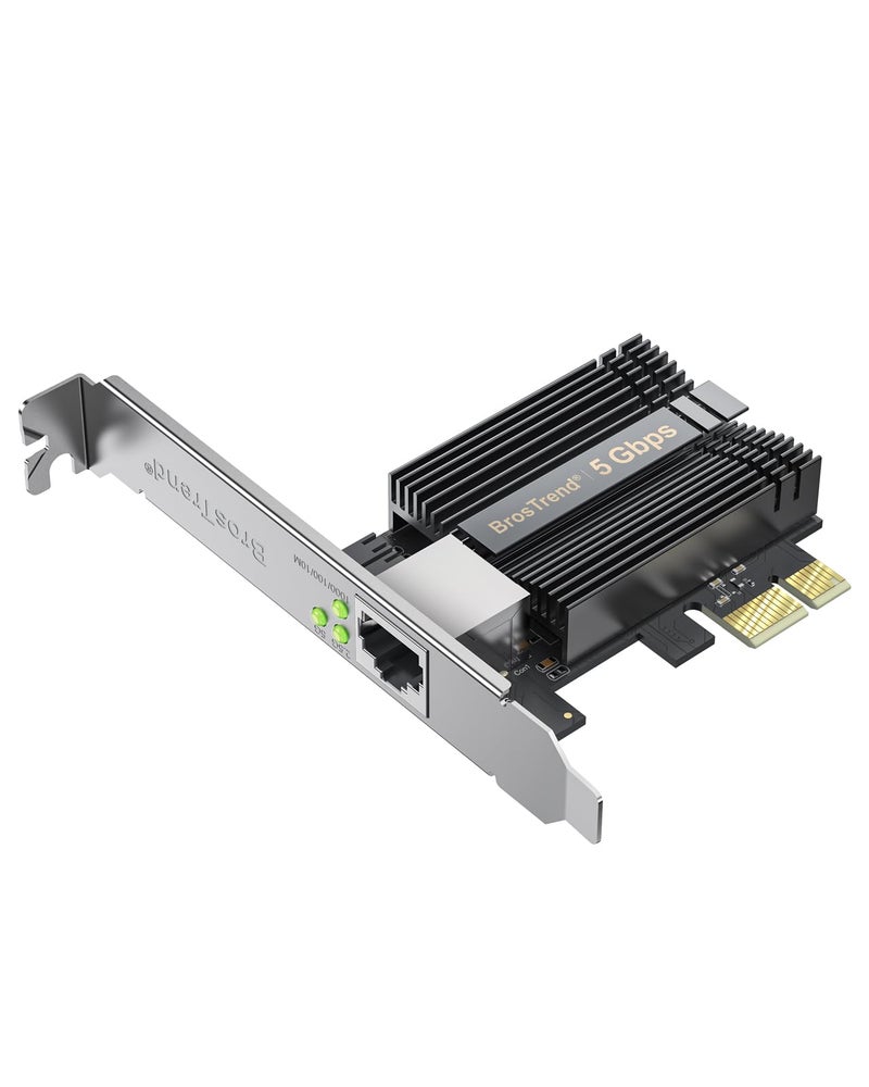 BrosTrend 5Gb PCIe Network Card, PCIe Ethernet Card with Extra Low-Profile, PCI Express Network Adapter for PC Windows 11/10 & Windows Server 2022 ONLY, PCI-e to 5 Gigabit NIC Lifetime Protection - Image 1