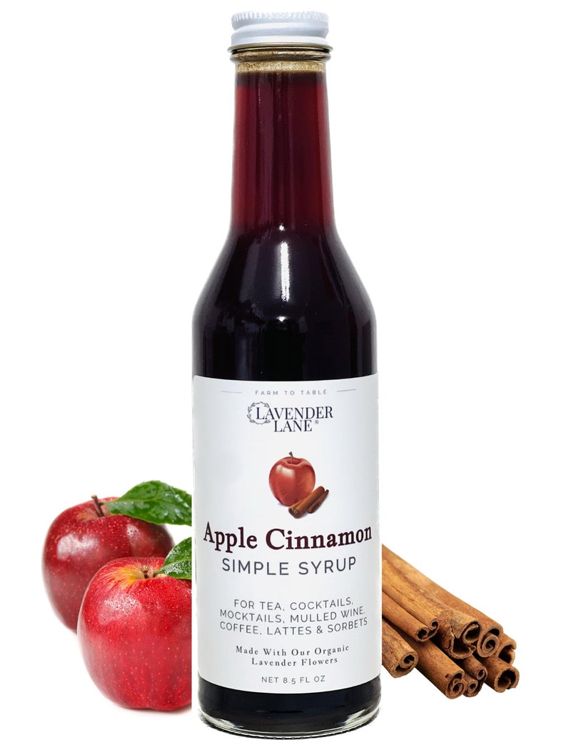Lavender Lane Apple Cinnamon Simple Syrup, 9 oz - Extracted On Our Farm, For Tea, Coffee, Cocktails, Mocktails, Cooking - Image 1