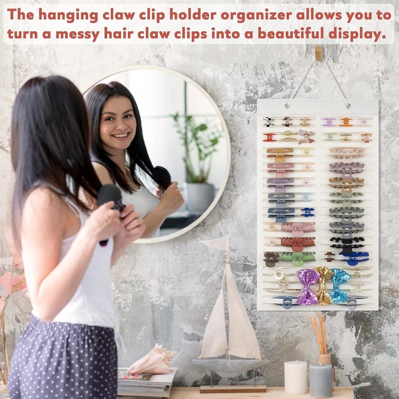 JOYMOMO Women Hanging Hair Clip Organizer Display Hair Bows Stand Hanger Claw Clip Storage (Beige) - Image 5