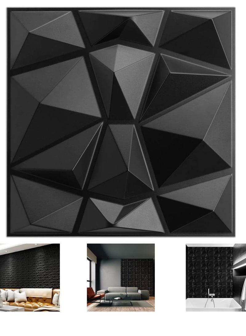 AiheArron Decorative 3D Wall Panels in Diamond Design,PVC 3D Wall Decor Panels,PVC 3D Wall Panel Diamond,3D Textured Wall Panels,for Interior Wall Decor (10 Pack,Black,30 * 30cm) - Image 1