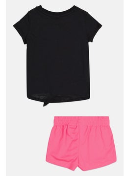 PUMA Kids Girl 2Pcs Jersey Short Sleeve Tee And Mesh Shorts Set, Black/Pink  - Image 2