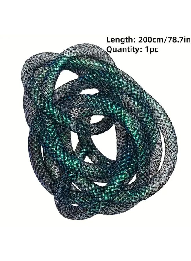 Green Holographic Mesh Tube Ribbon Shiny Transparent Flexible Crafting for Hair Shoes Bags Costumes Halloween Decorations - Image 1