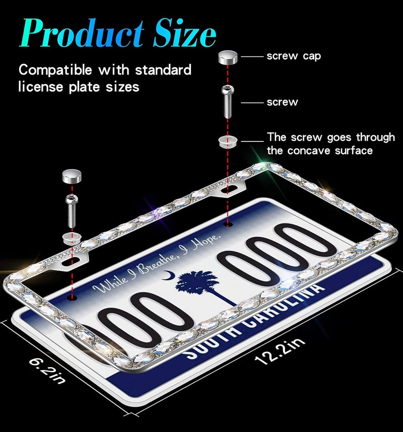 Murimt 2pcs Bling License Plate Frames with Gift Box - Rhinestone Sparkly Diamond Holder for Women - Image 5