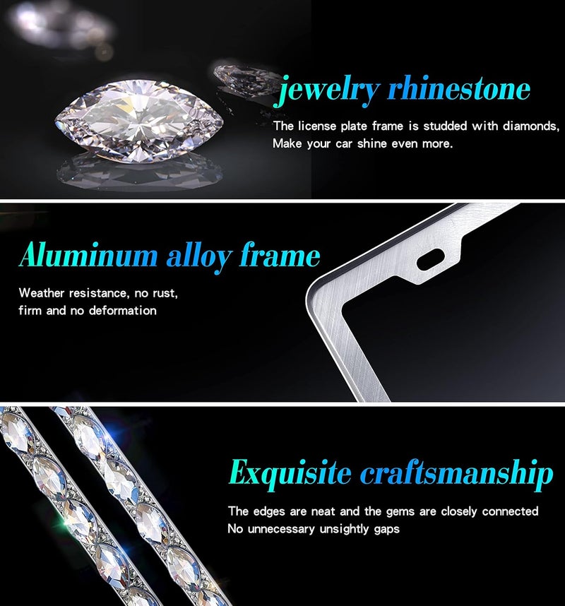 Murimt 2pcs Bling License Plate Frames with Gift Box - Rhinestone Sparkly Diamond Holder for Women - Image 3