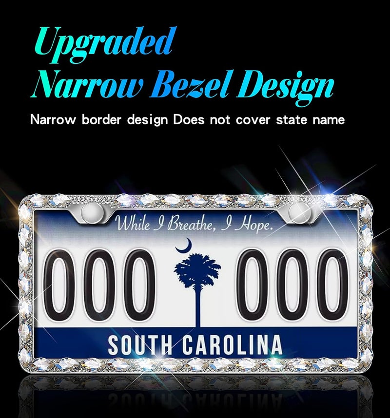Murimt 2pcs Bling License Plate Frames with Gift Box - Rhinestone Sparkly Diamond Holder for Women - Image 2
