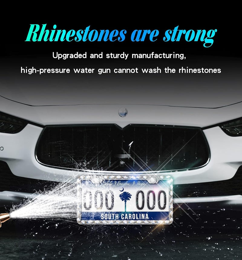 Murimt 2pcs Bling License Plate Frames with Gift Box - Rhinestone Sparkly Diamond Holder for Women - Image 4