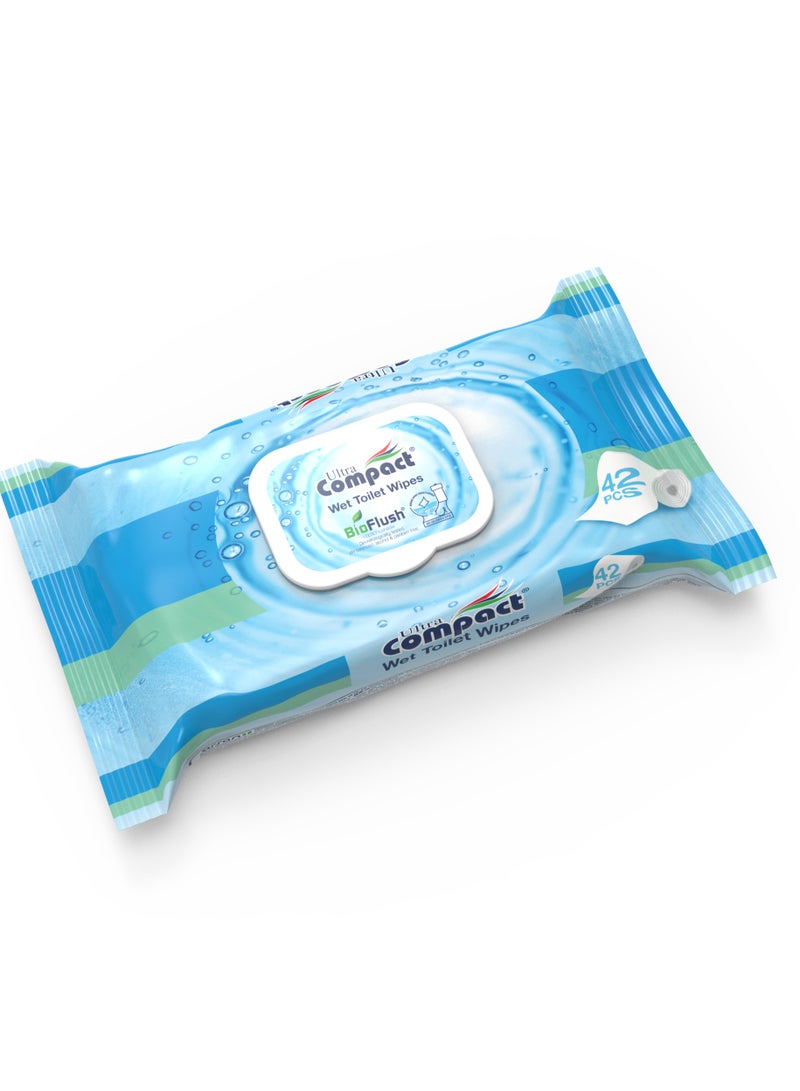 Ultra Compact Toilet Wet Wipes: Flushable Tissue Pack - 42pcs - Image 1