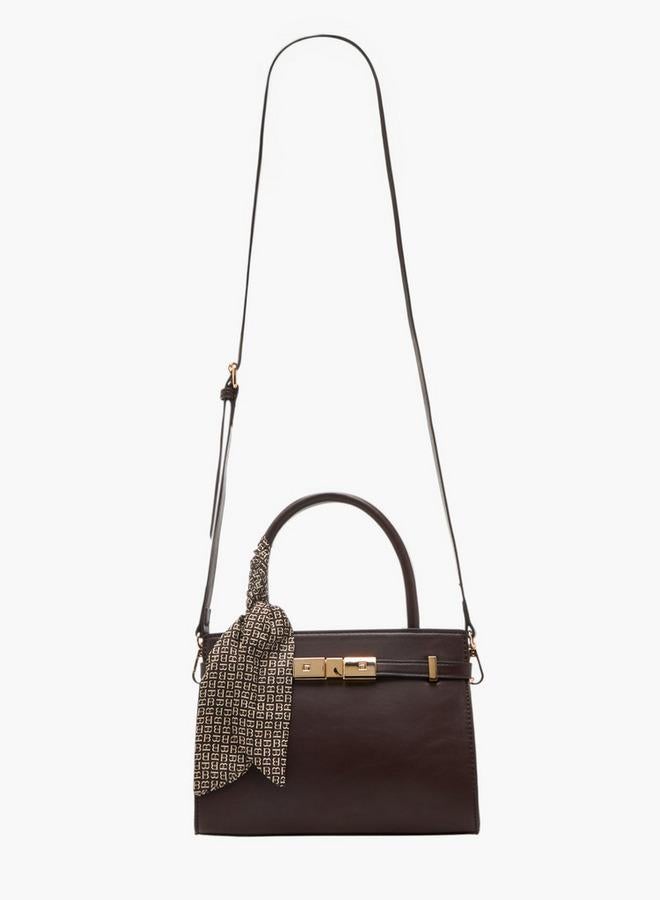 Textured Tote Bag with Scarf Detail - Image 2