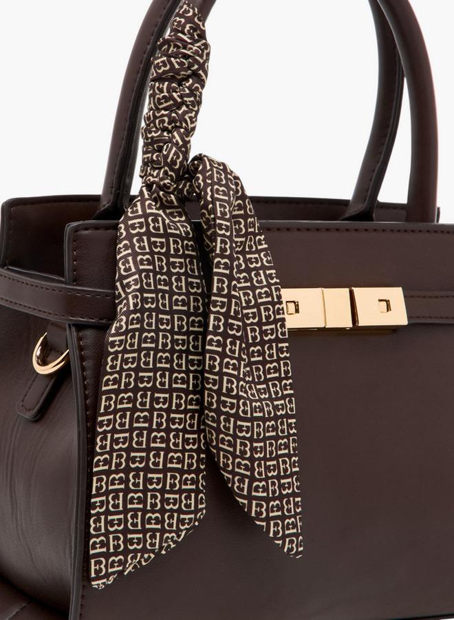 Textured Tote Bag with Scarf Detail - Image 4
