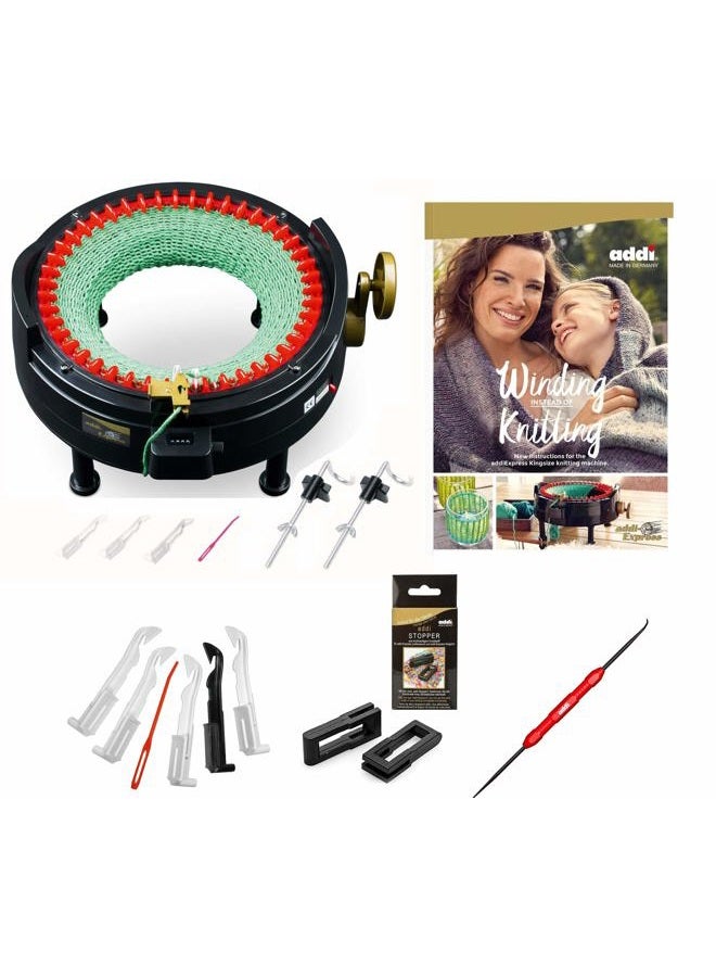 addi Express King Size Knitting Machine Kit Extended Version with Manual Counter Includes: 46 Needles, Knitting Machine, Pattern Book, Express Hook, Replacement Needles, Stopper - Image 1