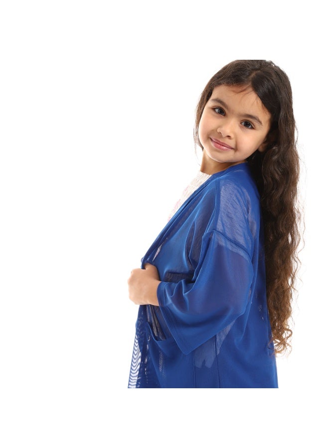kady Open Neckline Pique Pattern 3/4 Sleeves Cardigan With Front Pocket Girls - Image 4