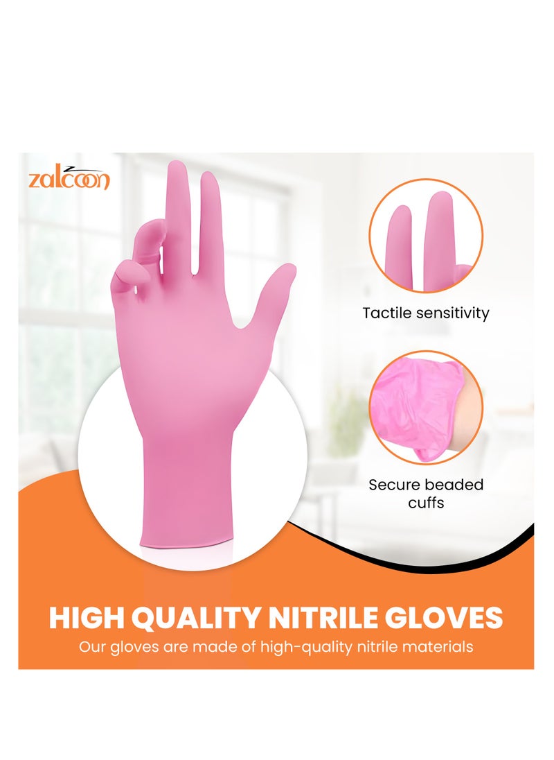 Zalcoon - Zalcoon Nitrile Exam Gloves, Pink, Powder Free, Latex Free, Best for Restaurant, Saloon, Kitchen, Cleaning, Food Prep (1  Pack x 100 Pieces) - Image 1