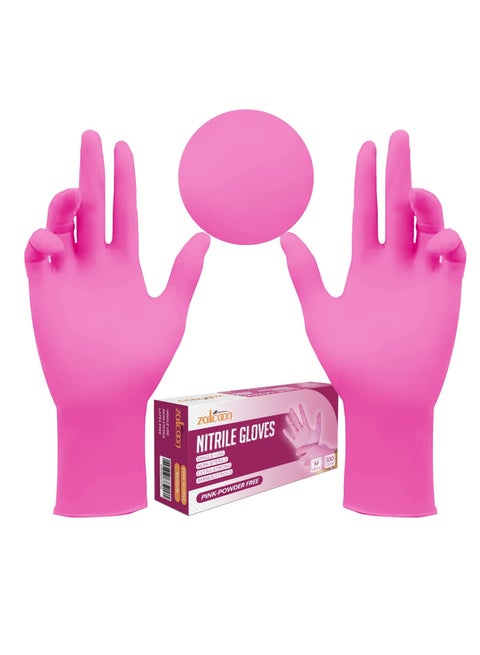Nitrile Exam Gloves, Pink, Powder Free, Latex Free, Best for Restaurant, Saloon, Kitchen, Cleaning, Food Prep (1  Pack x 100 Pieces)