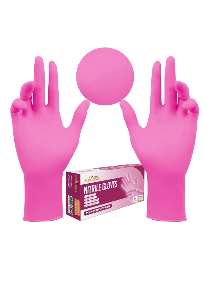 Zalcoon - Zalcoon Nitrile Exam Gloves, Pink, Powder Free, Latex Free, Best for Restaurant, Saloon, Kitchen, Cleaning, Food Prep (1  Pack x 100 Pieces) - Image 1