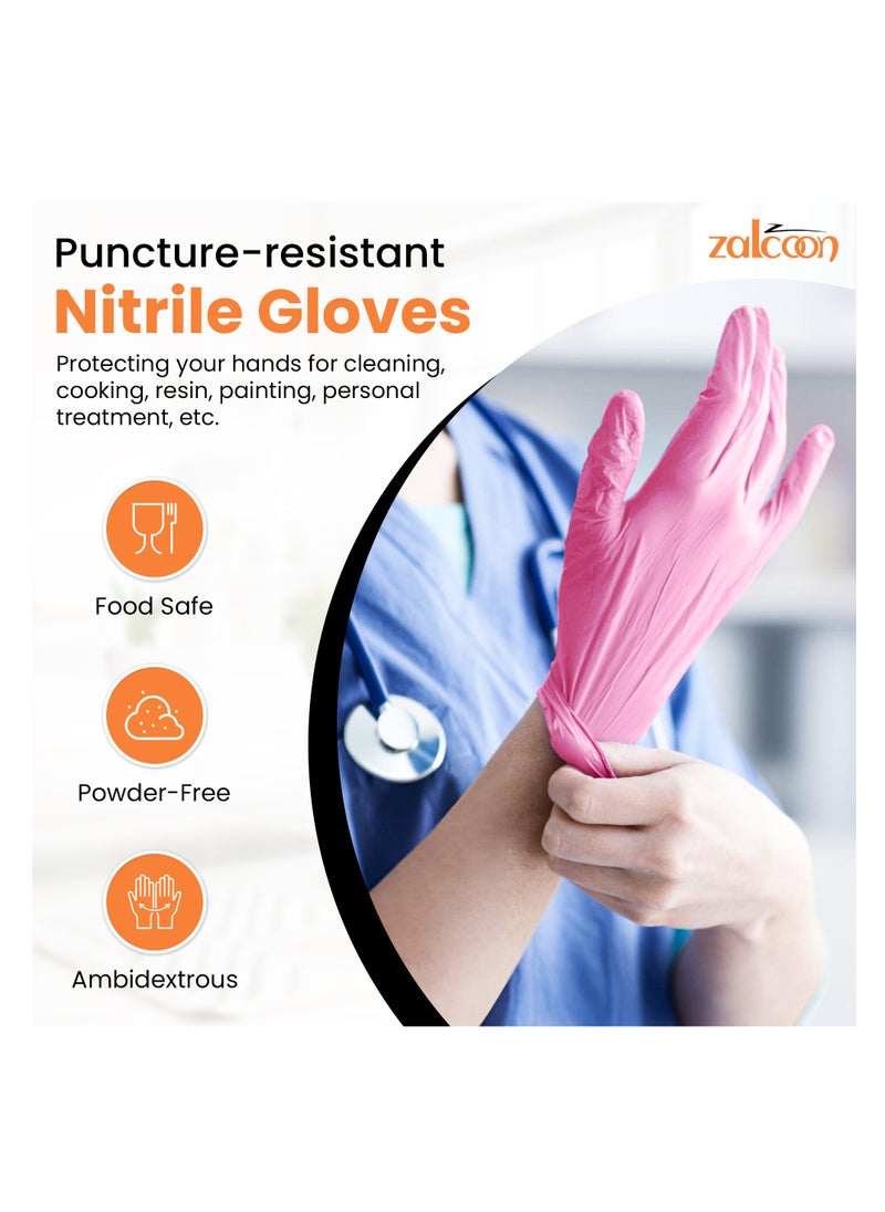 Zalcoon - Zalcoon Nitrile Exam Gloves, Pink, Powder Free, Latex Free, Best for Restaurant, Saloon, Kitchen, Cleaning, Food Prep (1  Pack x 100 Pieces) - Image 1