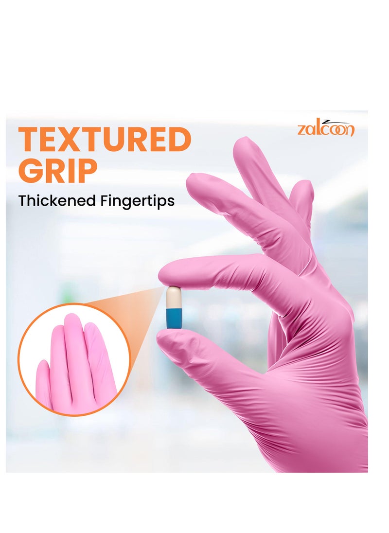 Zalcoon - Zalcoon Nitrile Exam Gloves, Pink, Powder Free, Latex Free, Best for Restaurant, Saloon, Kitchen, Cleaning, Food Prep (1  Pack x 100 Pieces) - Image 1