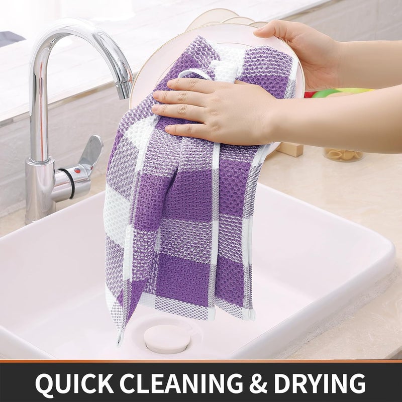 Homaxy 100% Cotton Waffle Weave Check Plaid Kitchen Towels  13 X 28 Inches  Super Soft And Absorbent Dish Towels For Drying Dishes  4-Pack  White & Purple - Image 5