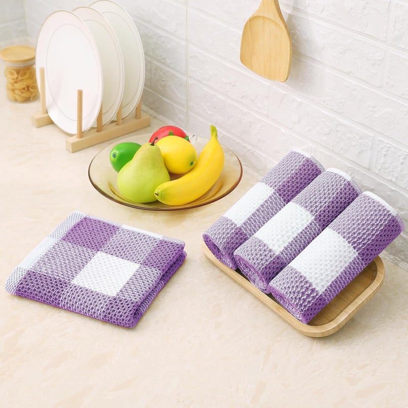 Homaxy 100% Cotton Waffle Weave Check Plaid Kitchen Towels  13 X 28 Inches  Super Soft And Absorbent Dish Towels For Drying Dishes  4-Pack  White & Purple - Image 2
