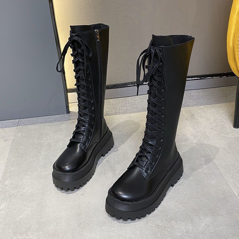 Black Motorcycle Boots 2025 Breathable Thick-Soled Mid-Calf Boots Long Knight Boots Over The Knee Boots - Image 4