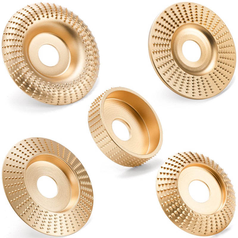 Hedume مجموعة هيدوم من 5 أقراص نحت خشبية لآلة الطحن بزاوية 4" أو 4 1/2" مع محور 7/8"، قرص تشكيل عجلة الطحن لقطع الخشب، قرص تشكيل نحت الخشب - Image 1