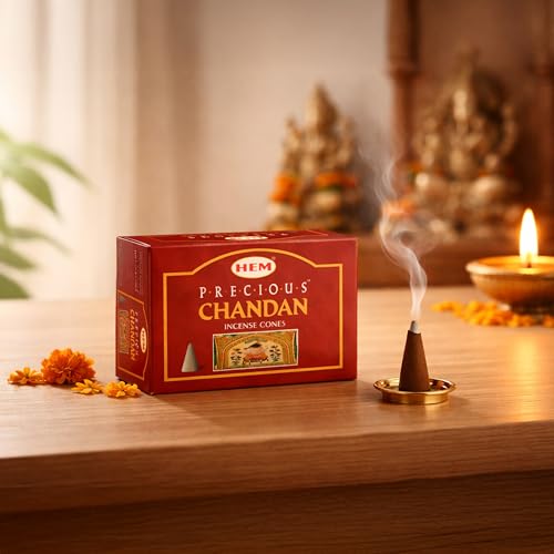 HEM Precious Chandan Fragrance Incense Cones | Agarbatti for Home Freshness, Positive Energy & Yoga Meditation | Pooja Item for Home | Burning Time - 25-30 Minutes | Handcrafted | Low Smoke |120 cones - Image 3